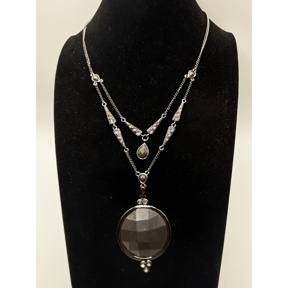 Axcess Necklace Womens 15" Black Gunmetal Layered Faceted Pendant Art Deco Style